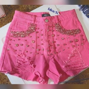 Blue B Pink Rhinestone Jeweled Bedazzled Distressed Shorts sz Small